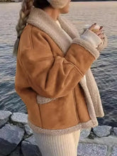 Fuzzy Collared Neck Long Sleeve Jacket Woman Outerwear