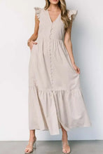 Slit Striped V-Neck Ruffled Cap Sleeve Dress Dust Storm Casual Dresses