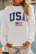 US Flag Corded Long Sleeve Sweatshirt Woman Sweatshirts