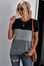 Color Block Side Slit Round Neck T-Shirt Woman T Shirts