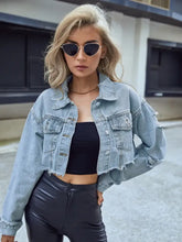 Distressed Raw Hem Cropped Denim Jacket Woman Denim Tops