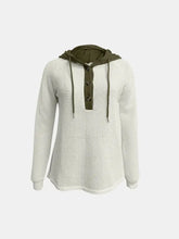 Full Size Waffle-Knit Contrast Long Sleeve Hoodie Woman Sweatshirts
