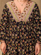 Plus Size Floral V-Neck Balloon Sleeve Dress Maxi Dresses