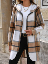 Drawstring Plaid Zip Up Long Sleeve Hooded Outerwear Woman Outerwear