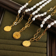Coin pendant Pearl Titanium Steel Necklace Necklaces