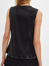 Button Down Round Neck Denim Vest Woman Denim Tops