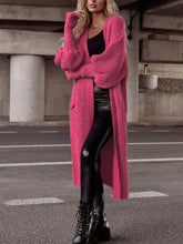 Lantern Sleeve Pocketed Cardigan Hot Pink Woman Outerwear