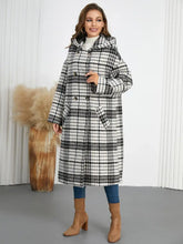 Plaid Double-Breasted Long Sleeve Longline Coat Black Woman Outerwear
