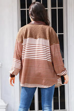 Buttoned Striped Collared Neck Jacket Woman Outerwear