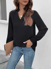 Perfee Smocked Notched Long Sleeve Blouse Woman Blouses