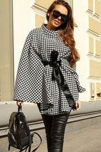 Houndstooth Tie Waist Trench Coat Woman Outerwear