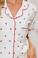 Cheery Print Collared Neck Top and Shorts Lounge Set Woman Two-Piece Sets