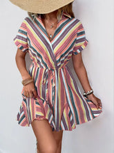 Striped Surplice Short Sleeve Dress Casual Dresses