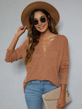 Dropped Shoulder High-Low Waffle-Knit Top Camel Woman Blouses
