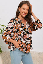 Floral Tie Neck Babydoll Blouse Floral Woman Blouses