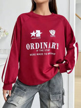 Letter Graphic Round Neck Long Sleeve Sweatshirt Deep Red Woman Sweatshirts