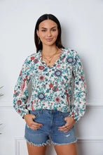 Floral Notched Long Sleeve Blouse Multicolor Woman Blouses