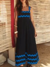 Contrast Trim Square Neck Maxi Cami Dress Black Blue Woman Maxi Dress