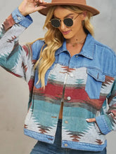 Geometric Button Up Dropped Shoulder Denim Jacket Woman Outerwear