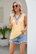 Contrast V-Neck Eyelet Tank Light Yellow Tanks & Camis