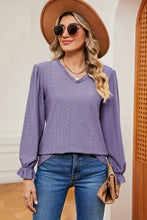 Eyelet V-Neck Flounce Sleeve T-Shirt Woman T Shirts