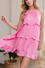 Tied Back Ruffled Layered Sleeveless Mini Dress Pink Woman Casual Dress