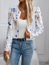 Printed Zip Up Long Sleeve Jacket White Woman Outerwear