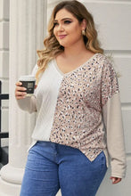 Plus Size Multicolor V-Neck Dropped Shoulder Sweater Woman Blouses