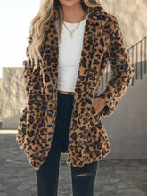 Leopard Collared Neck Coat with Pockets Woman Outerwear