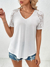 Ivy Lane Lace Detail V-Neck Short Sleeve T-Shirt White Woman T Shirts