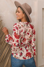 Floral V-Neck Drawstring Peplum Blouse Woman Blouses