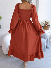 Smocked Square Neck Flounce Sleeve Dress Woman Maxi Dress