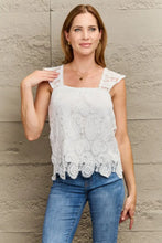 Perfee Lace Detail Square Neck Tank Top White Tanks & Camis