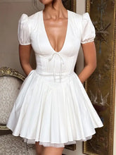 V-Neck Short Sleeve Mini Dress White Cocktail Dress