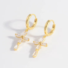 925 Sterling Silver Zircon Cross Earrings Gold One Size Earrings