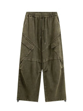 Men's Wide Leg Pants with Drawstring Waist Army Green Woman Sweatpants