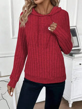 Drawstring Ribbed Long Sleeve Hoodie Woman Sweatshirts