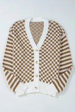 Checkered V-Neck Long Sleeve Cardigan Woman Outerwear