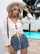 Drawstring V-Neck Long Sleeve Cover Up Swimwear Cover-Ups