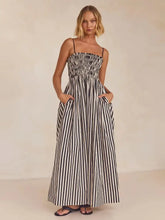 Smocked Striped Square Neck Cami Dress Black White Woman Maxi Dress