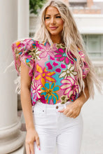Floral Print Round Neck Flutter Sleeve Blouse Woman Blouses
