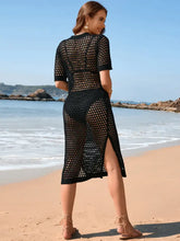 Slit Openwork Round Neck Cover-Up Swimwear Cover-Ups