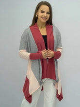 Shiny Color Block Open Front Cardigan Woman Outerwear