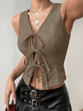 Tied Front V-Neck Tank Mocha Tanks & Camis