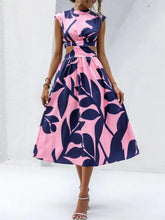 Cutout Printed Cap Sleeve Midi Dress Casual Dresses