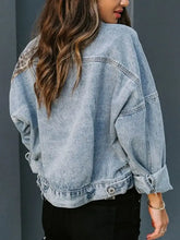 Distressed Leopard Drop Shoulder Denim Jacket Woman Outerwear