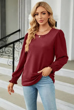 Round Neck Long Sleeve T-Shirt Burgundy Woman T Shirts