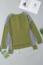 Striped Exposed Seam Half Button Sweatshirt Woman Sweatshirts