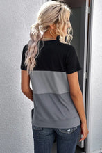 Color Block Side Slit Round Neck T-Shirt Woman T Shirts