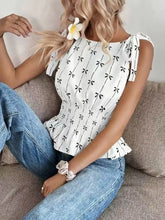 Bow Print Tie Shoulder Tank White Tanks & Camis